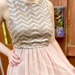 Blue Rain - Gold Knee Length Sequin Dress